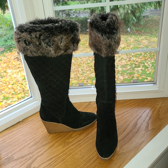 Boot black with grey wedge heel knee High boot - Picture 7 of 15